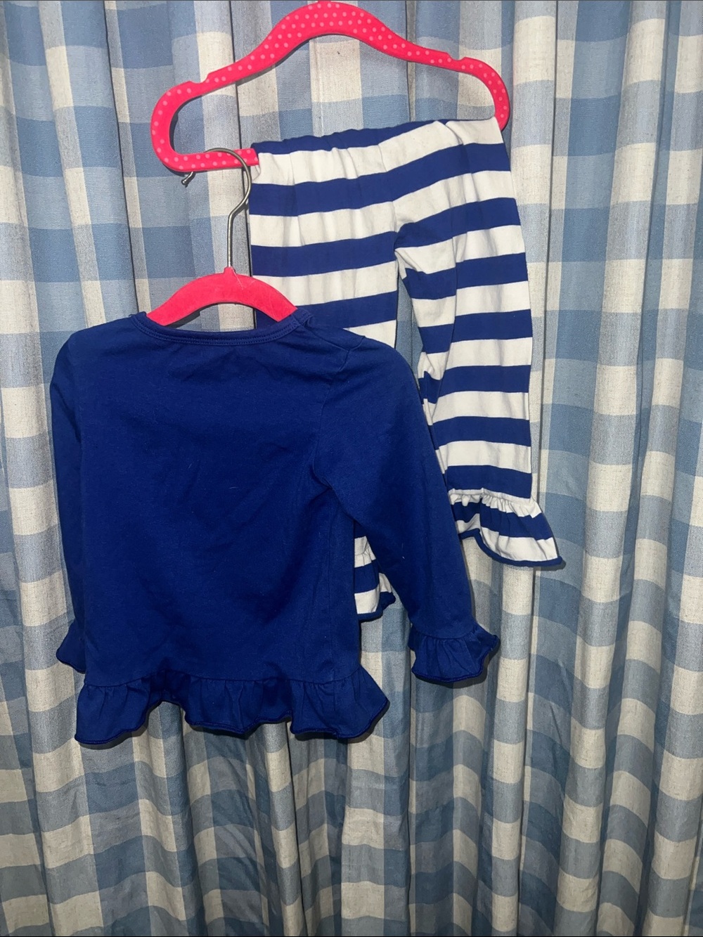 Navy Ruffled Mountain Graphic Top & Striped Ruffle Pants Set - Picture 5 of 6